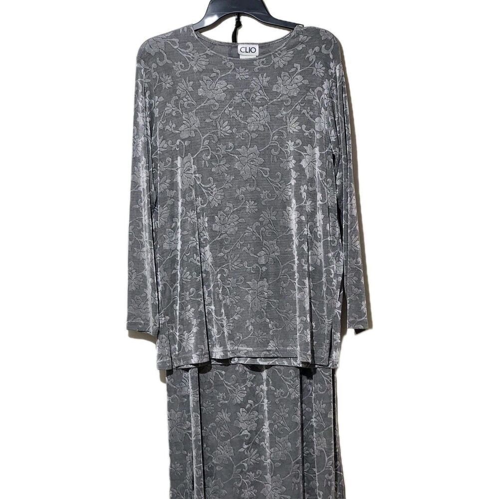 Clio Top And Maxi Skirt Set Size Small Medium Or Large Gray Floral Made In USA. - Picture 2 of 12